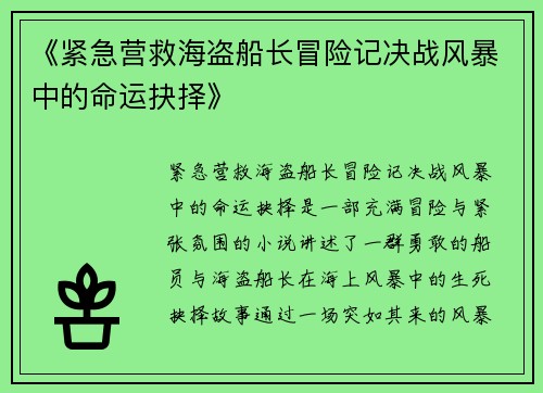 《紧急营救海盗船长冒险记决战风暴中的命运抉择》